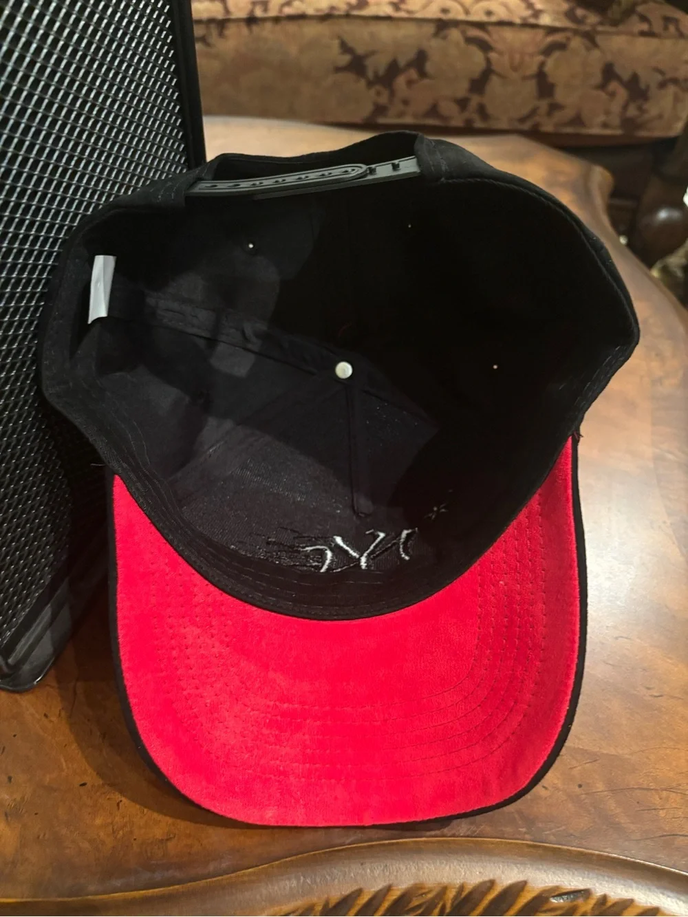 New York Yankees All Black Suede With Red Under Visor SnapBack Hat